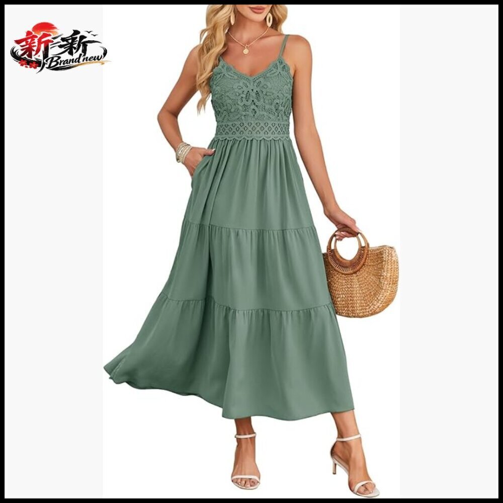 Polyester Beach Crochet Lace Maxi Dress Spaghetti Strap Summer Vacation